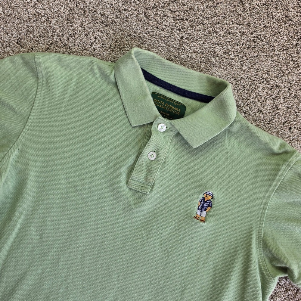 VINTAGE Santa Barbara Polo & Racquet Club Polo Bear Men Medium Green Pique Shirt
